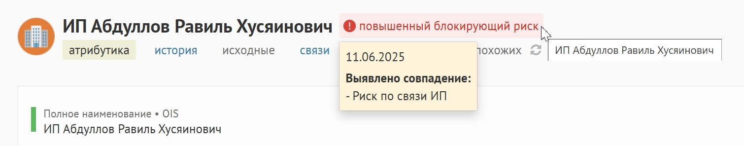 Так связанные риски отображаются в системе
